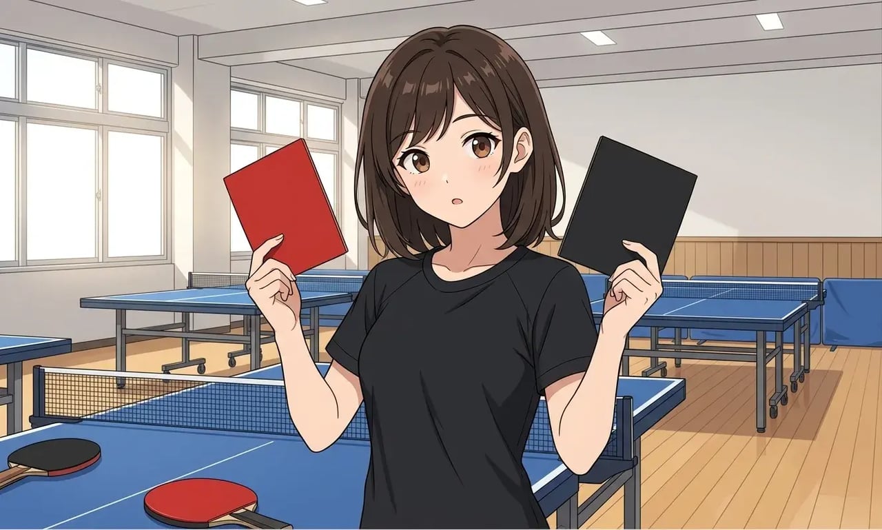 2種類のラバーを見比べる女性