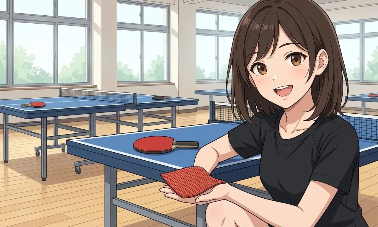 表ソフトラバーのツブ面を見せる女性