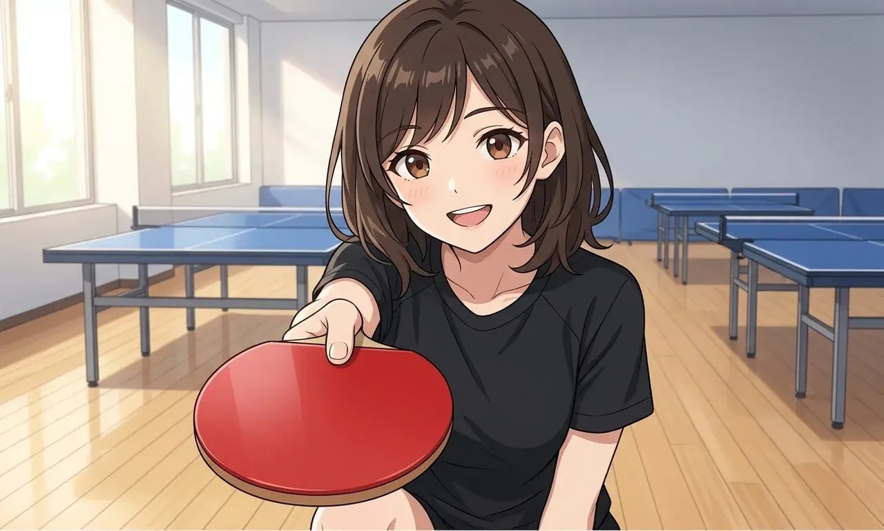 裏ソフトラバーを見せる女性プレーヤー