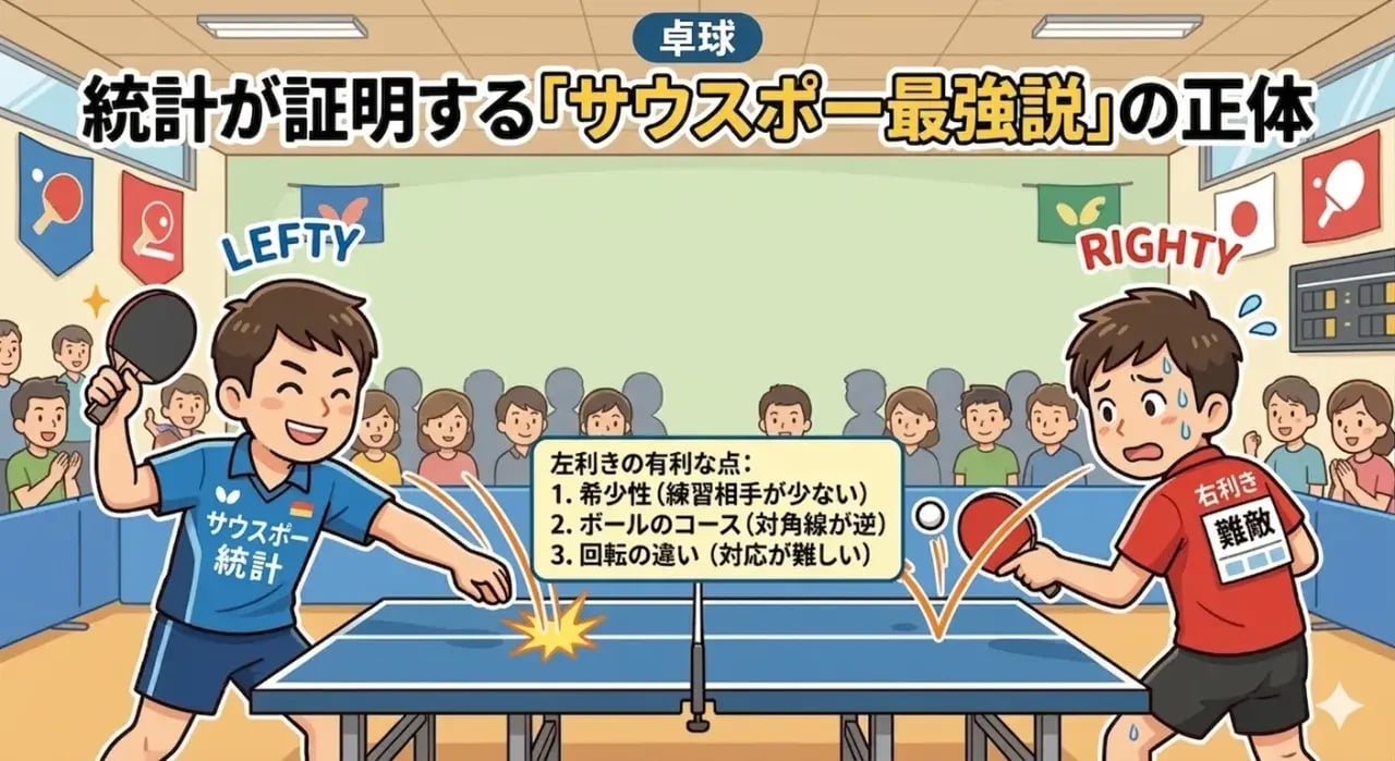 卓球で左利きが有利な理由を示すサウスポー選手のイメージ