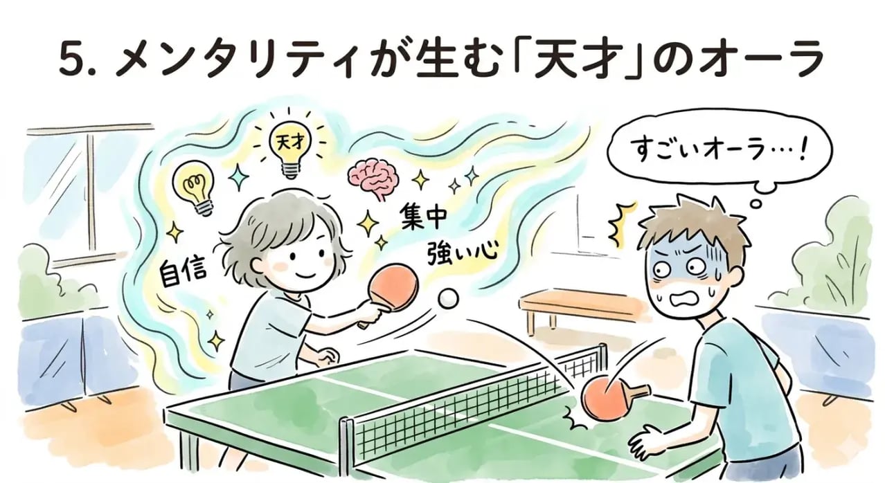 卓球で左利きが天才に見えるメンタリティを表すイメージ