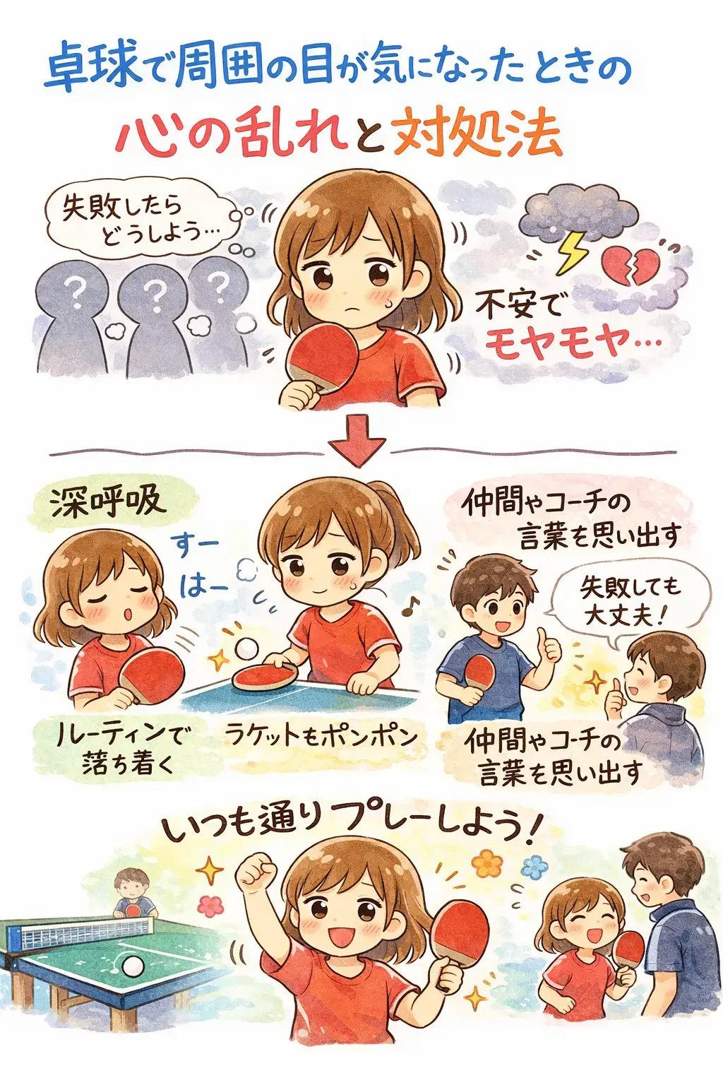 練習と試合の違いを振り返る卓球選手