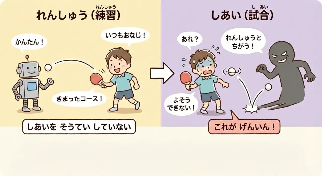 コースを変えた実戦的なラリー練習に取り組む卓球選手