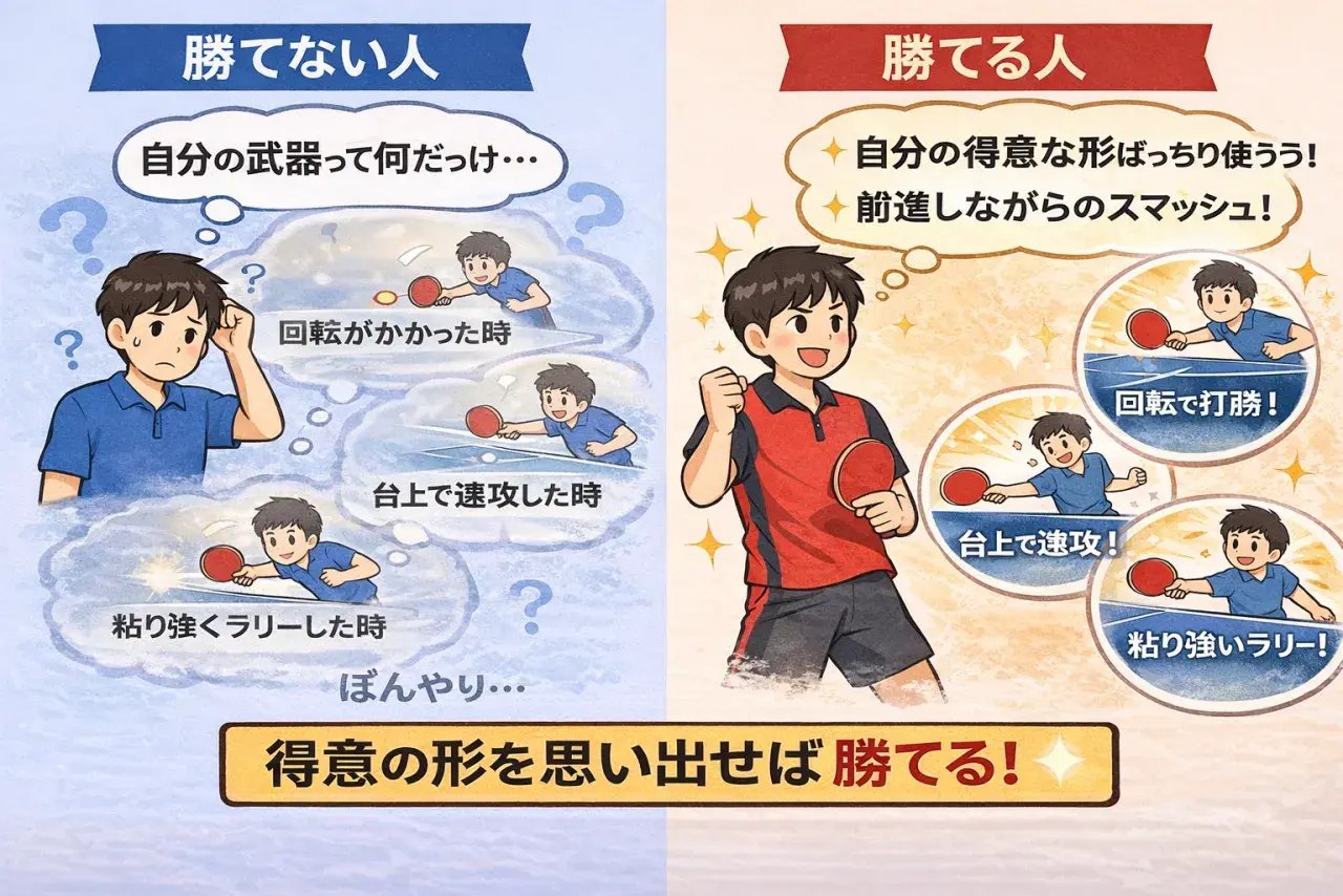自分の得点パターンを組み立てて試合に臨む卓球選手