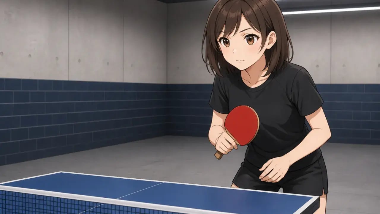 卓球の試合で粒高ラバーやアンチラバーの相手コートを注視し対策を練る選手