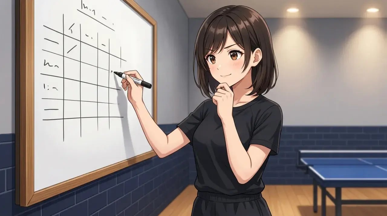 ホワイトボードに練習メニューを書き出して計画する指導者のイラスト