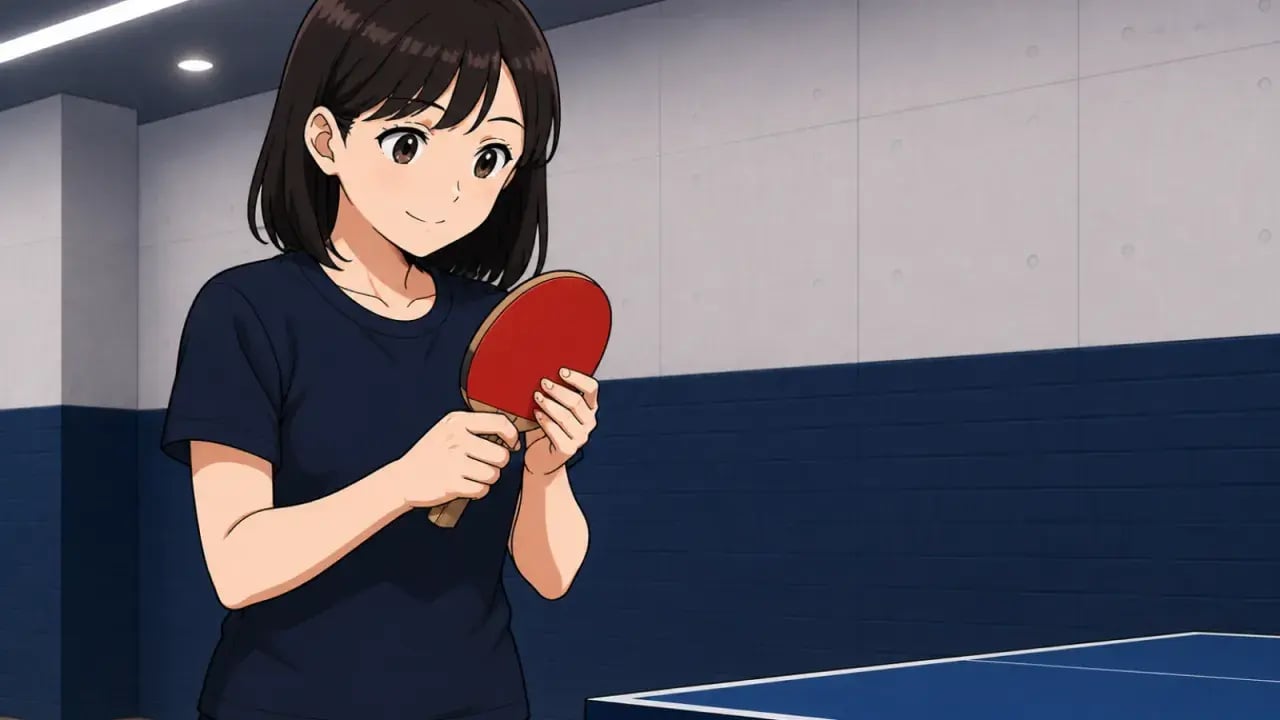 練習中に上達の手応えを感じる卓球選手のイラスト