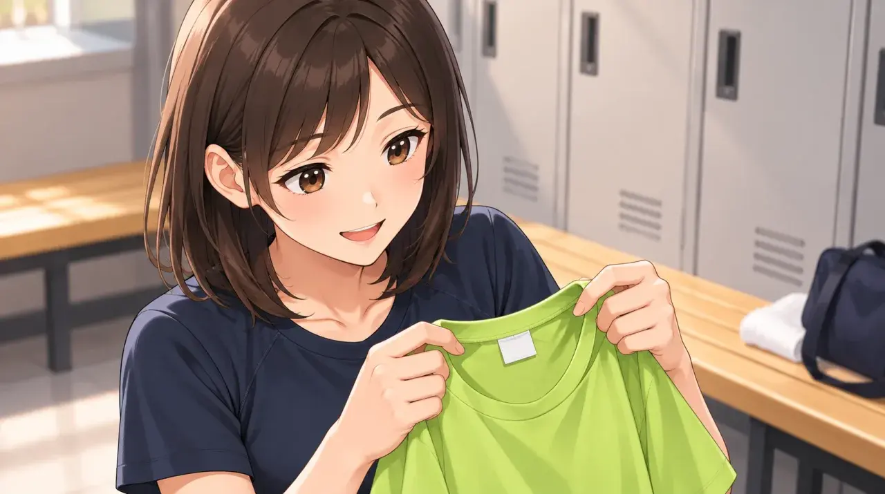 シャツの内側のラベルを確認する女性