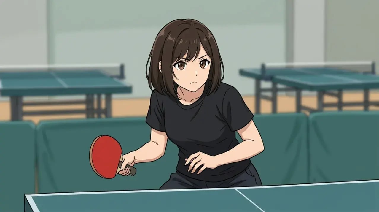 サーブを待つ集中した表情の若い女性選手