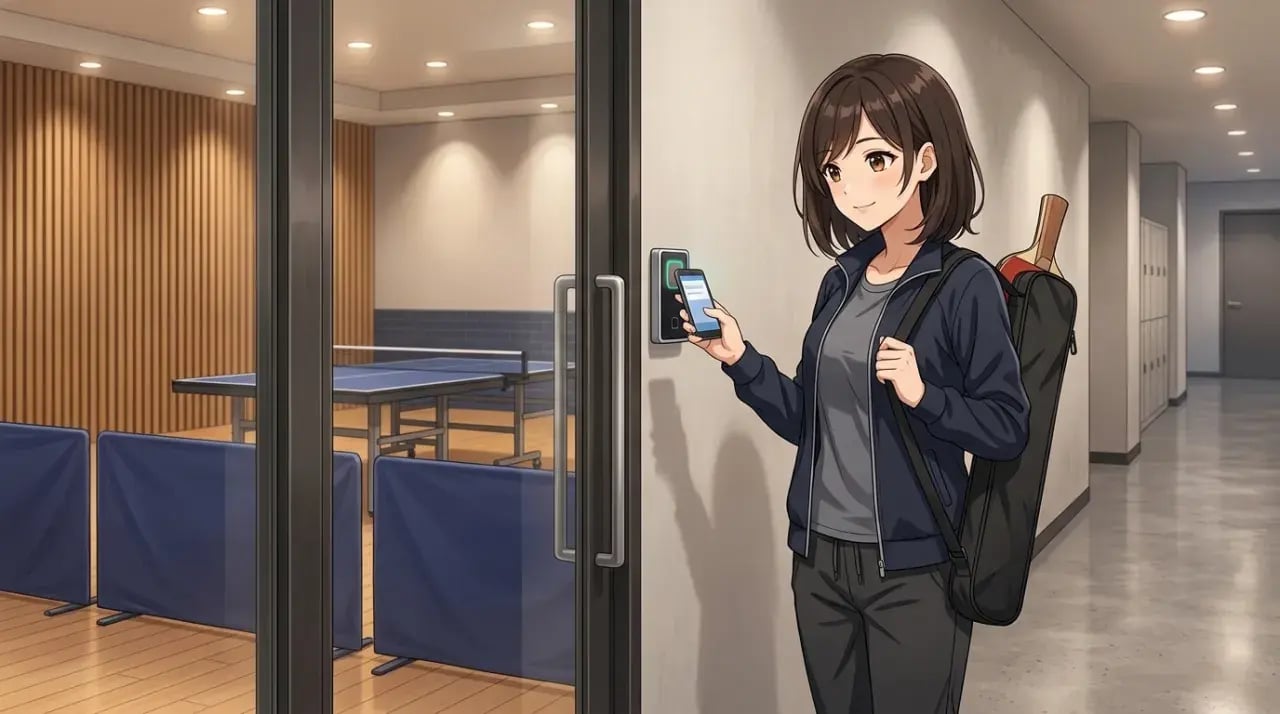 スマホで入室する利用者