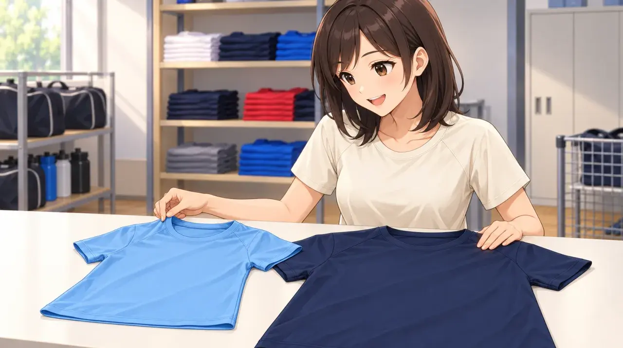 丈の異なるシャツを見比べる女性