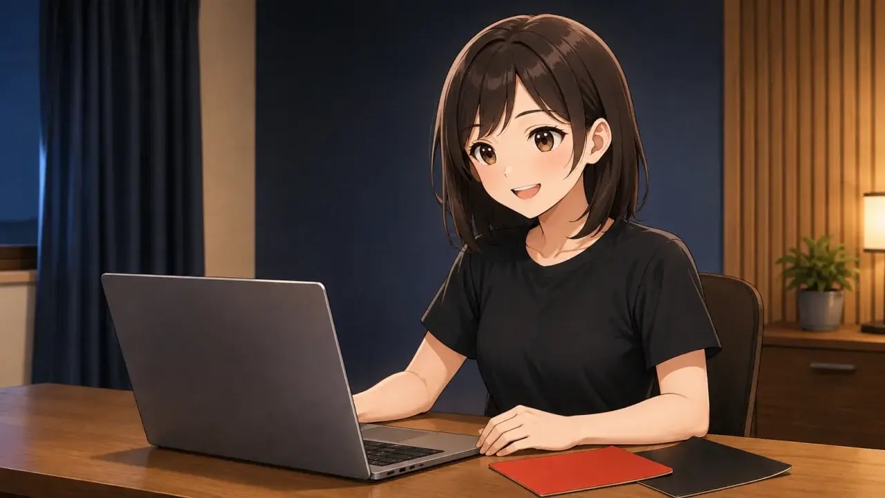 ノートパソコンの前でラバーを比較する女性