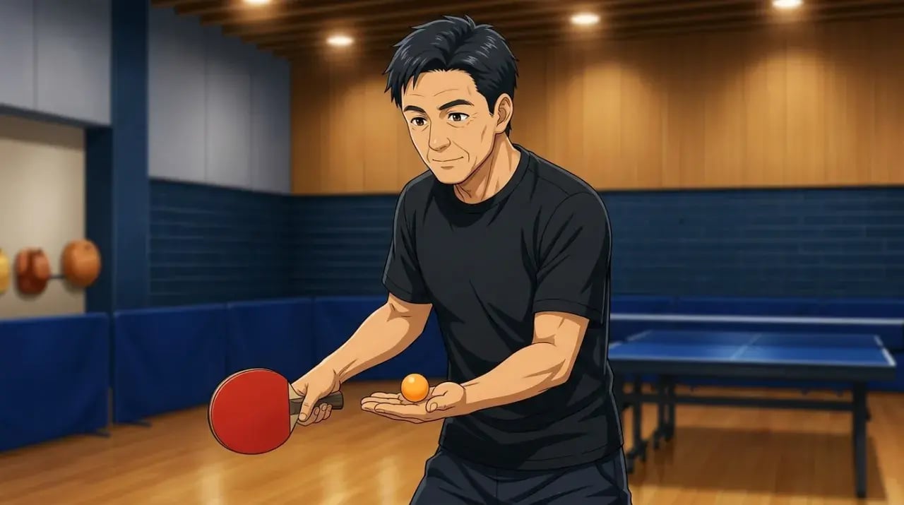 ボールを手のひらに乗せてサーブ前に構える選手