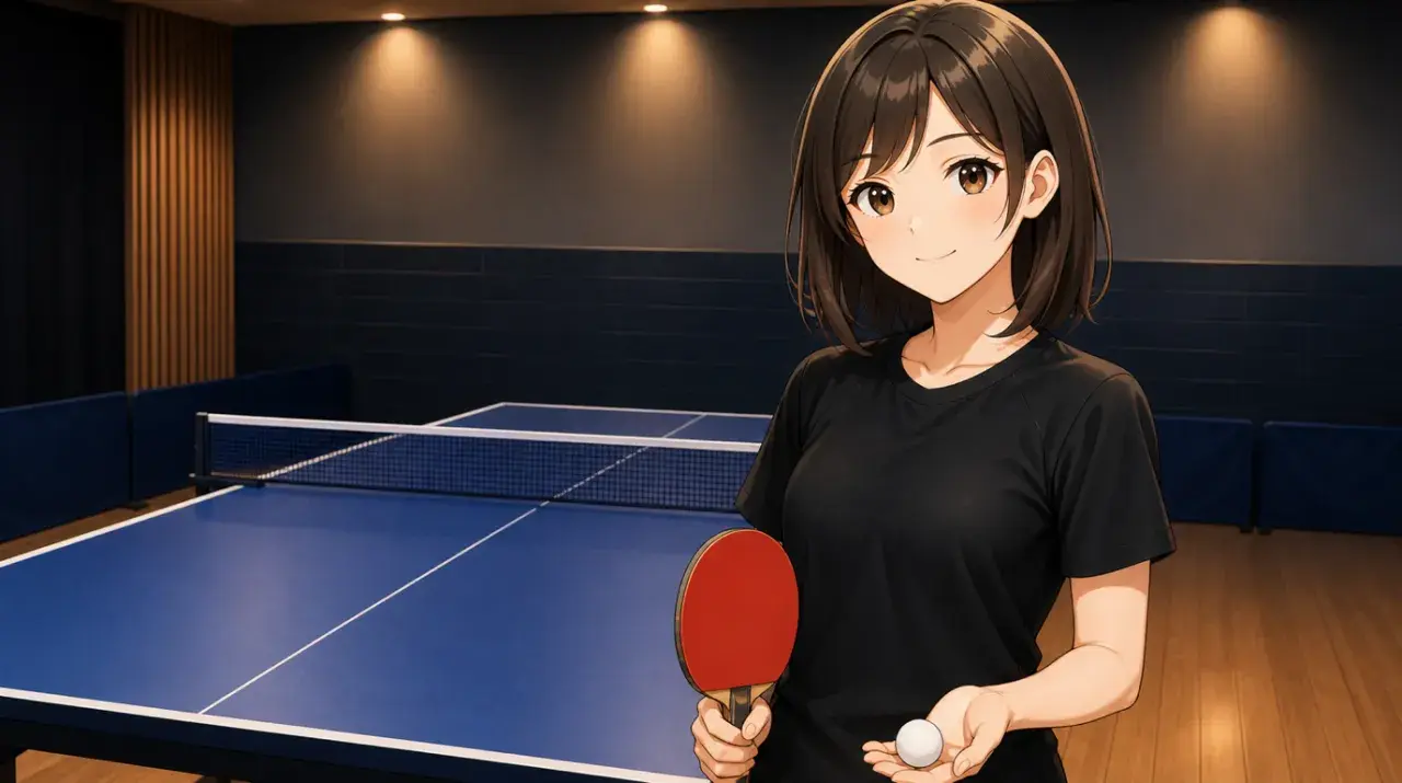試合前ラリーを終えてボールを持ち落ち着いて立つ女性