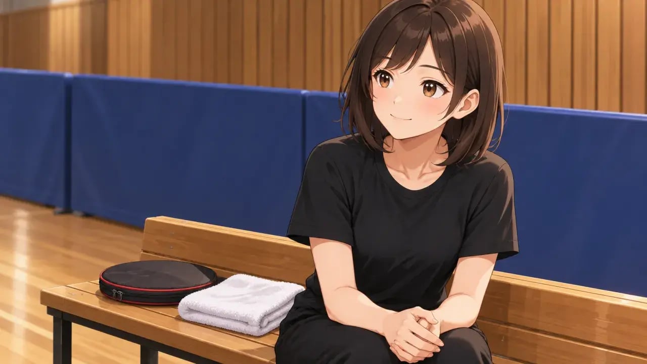 練習後にベンチで次の練習を考える女性